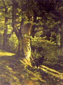 A View Of A Forest With A Stag In The Foreground by Karl Bodmer