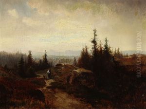 Norwegian Mountain Landscape With A Wanderer by Erik Bodom
