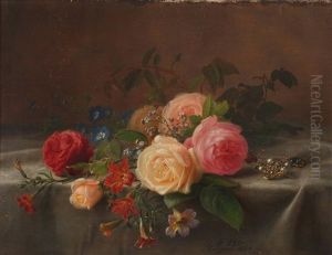Stilleben Med Roser Og Smykker by Frants Diderik Boe
