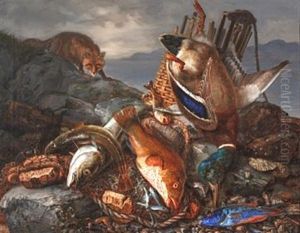 Stilleben Med Fisk Og And by Frants Diderik Boe