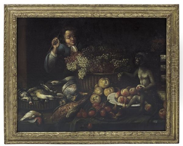 Natura Morta Con Frutta, Figura E Scimmia - view 1