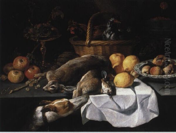 Nature Morte Aux Fruits, Poules Dans Un Panier Et Gibier - view 1