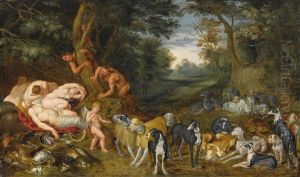 Schlafende Nymphen Werden Von Satyrn Belauscht by Jan Boeckhorst