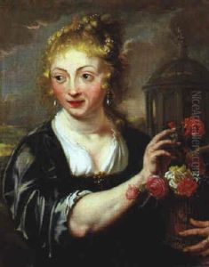 Blonde Junge Frau Mit Blumenkorb