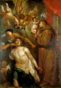 The Martyrdom Of Saint Mark (?) With Saint Francis Of Assisi by Jan Boeckhorst