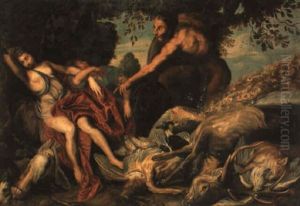 Diane Endormie Surprise Par Un Satyre by Johannes De Boeckhorst