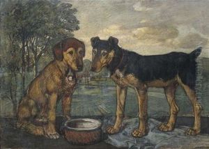 Zwei Hunde Vor Landschaftshintergrund