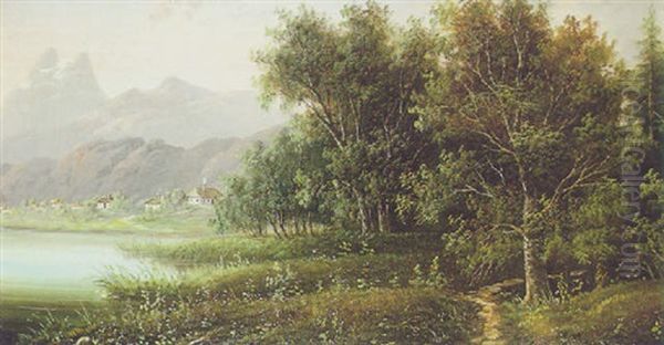Paisaje Con Pueblo Junto A Un Lago - view 1