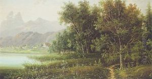 Paisaje Con Pueblo Junto A Un Lago by Adolf Boehm
