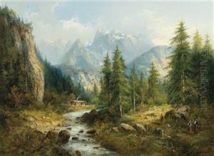 Mountain Landscape With Decorative Figures by Eduard Boehm