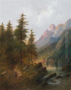Mountain Landscape With Walker