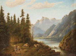 Mittelgebirgslandschaft Mit Reisigsammler