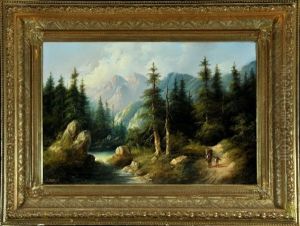Reisigsammler Am Wildbach Im Gebirge by Eduard Boehm