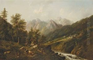 Gebirgslandschaft Mit Bauern Bei Einer Kleinen Kapelle
