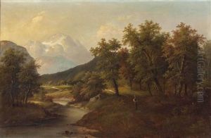 Mittelgebirgslandschaft Mit Wanderer