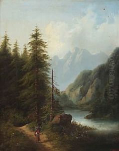 Mountainous Landscape With An Old Woman On A Path Mountainous Landscape With An Old Woman On A Path