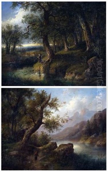 Figure In River Landscape And Lakeland View (2 Works) - view 1