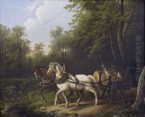 Bauer Mit Pferdegespann Im Wald by Eduard Boehm