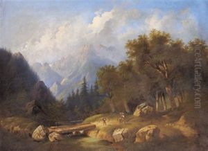 Wanderer In Gebirgslandschaft
