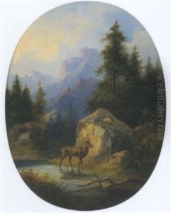 Hirsch Vor Einer Gebirgslandschaft by Eduard Boehm