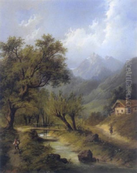 Alpenlandschaft Mit Wanderer - view 1