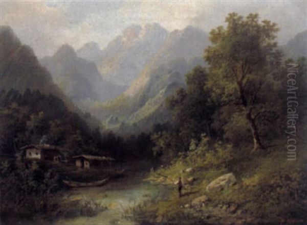 Gebirgslandschaft Mit Angler - view 1