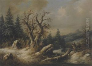 Jager Stellen Wildschweine In Winterlandschaft