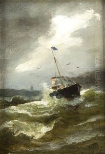 Dampfer Auf Sturmischer See by Karl Theodor Boehme