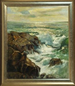 Meeresbrandung Mit Felsen by Karl Theodor Boehme