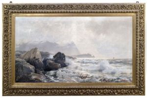 Felsige Meereskuste Bei Bewolktem Himmel by Karl Theodor Boehme
