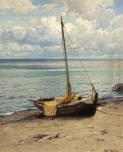 Fischerboot Am Strand by Karl Theodor Boehme
