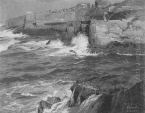 Brandung An Der Felskuste Bei Biarritz by Karl Theodor Boehme