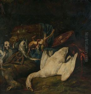 Gibier, Cygne, Pieces D'orfevrerie Et Gibeciere Aux Armes De La Famille D'arenberg Dans Un Paysage by Pieter Boel