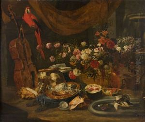 Composition Au Perroquet, A La Viole Et Au Bouquet De Fleurs