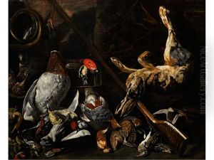 Grosses Jagdstilleben Mit Erlegten Enten, Feldhasen Und Weiterem Federvieh by Pieter Boel