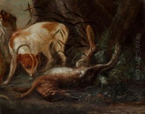 Retour De La Chasse Avec Deux Chiens Et Un Lievre