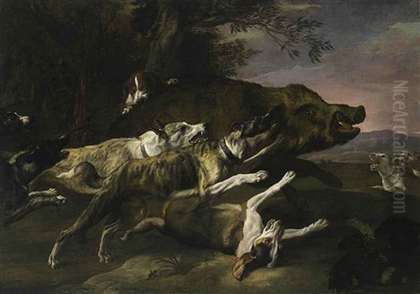 Hounds Bringing Down A Boar - view 1
