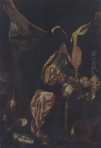 A Still Life With Armour, A Silver-gilt Cup, A Copper Jug, A Silver Bowl And A Pink Cloth by Pieter Boel