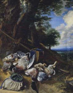 Jagdstilleben In Einer Bewaldeten Landschaft