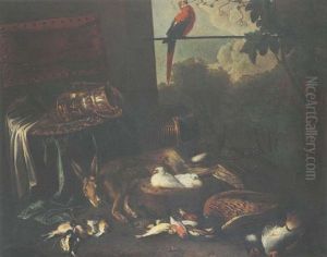 Nature Morte Au Gibier, Pieces D'orfevrerie Et Perroquet