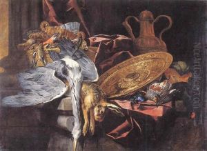 Still Life Of Gamebirds And A Rabbit With An Embossed Platter All Resting On A Table Still Life Of Gamebirds And A Rabbit With An Embossed Platter All Resting On A Table