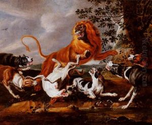 Hounds Attacking A Lion