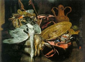 Still Life Of A Gamebirds And A Rabbit With An Embossed Platter All Resting On A Table Still Life Of A Gamebirds And A Rabbit With An Embossed Platter All Resting On A Table