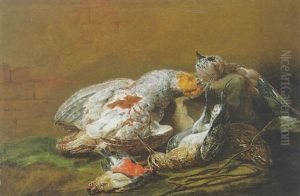 Nature Morte A La Becassine, Perdreau Gris, Caille Et Jaie Sur Un Entablement Nature Morte A La Becassine, Perdreau Gris, Caille Et Jaie Sur Un Entablement