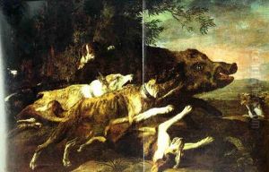 Hunde Jagen Einen Eber by Pieter Boel