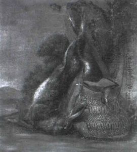 Dead Hare And Snipe In A Game Bag Hanging From A Tree by Pieter Boel