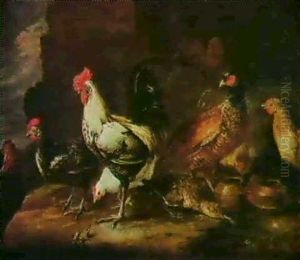 Coq Faison, Poule, Canard, Le-zart, Et Grenouille Dans Un Paysage by Pieter Boel
