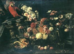 Floral Still Life With A Parrot by Pieter Boel