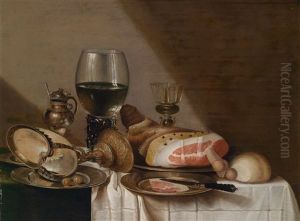 Ein Stillleben Mit Einem Romer, Einem Schinken Und Einem Gesturzten Nautiluspokal