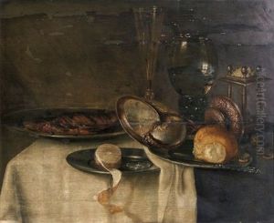 Banketje Mit Romer, Fisch Und Nautiluspokal by Maerten Boelema De Stomme